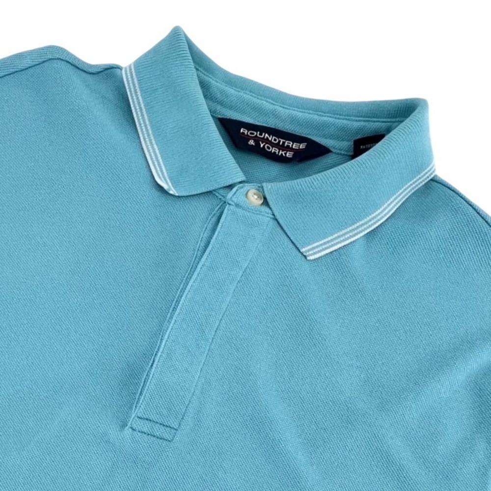 Roundtree & Yorke Polo Shirt Mens Medium Teal Blue Short Sleeve Preppy Casual